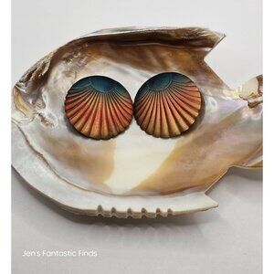 Art Deco Sea Shell Sunset Clip Earrings 1.5"‎